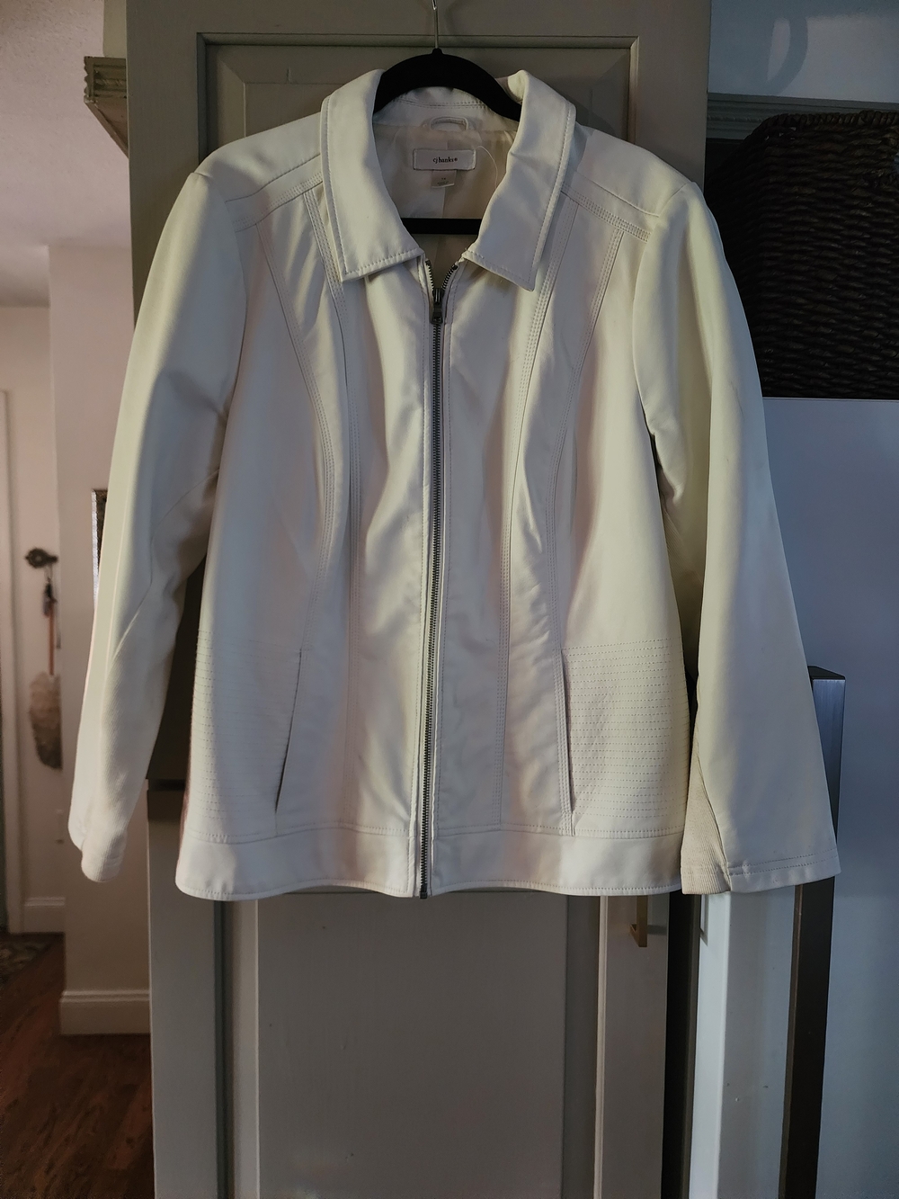 CJ Banks Cream Zip-Front Leather Jacket